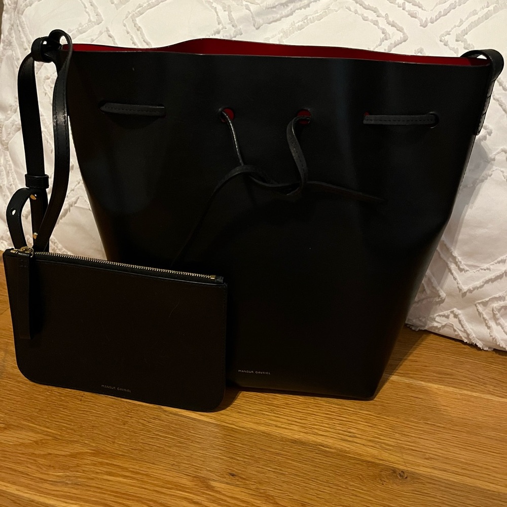 Mansur Gavriel Black Tote with Red Interior